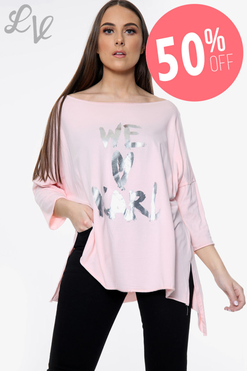 Dames 'We Love Karl' Top met Folieprint Stofroze Stukprijs WAS £5,99 NU £2,99