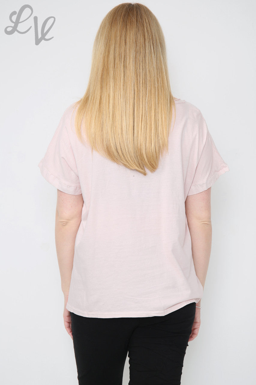 Ladies Flower Sequin & Applique Top Dusty Pink Unit Price £8.99