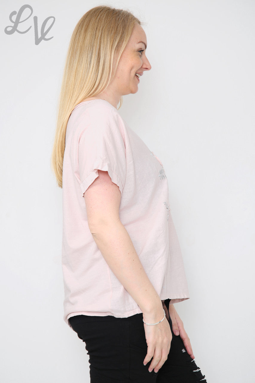 Ladies Flower Sequin & Applique Top Dusty Pink Unit Price £8.99