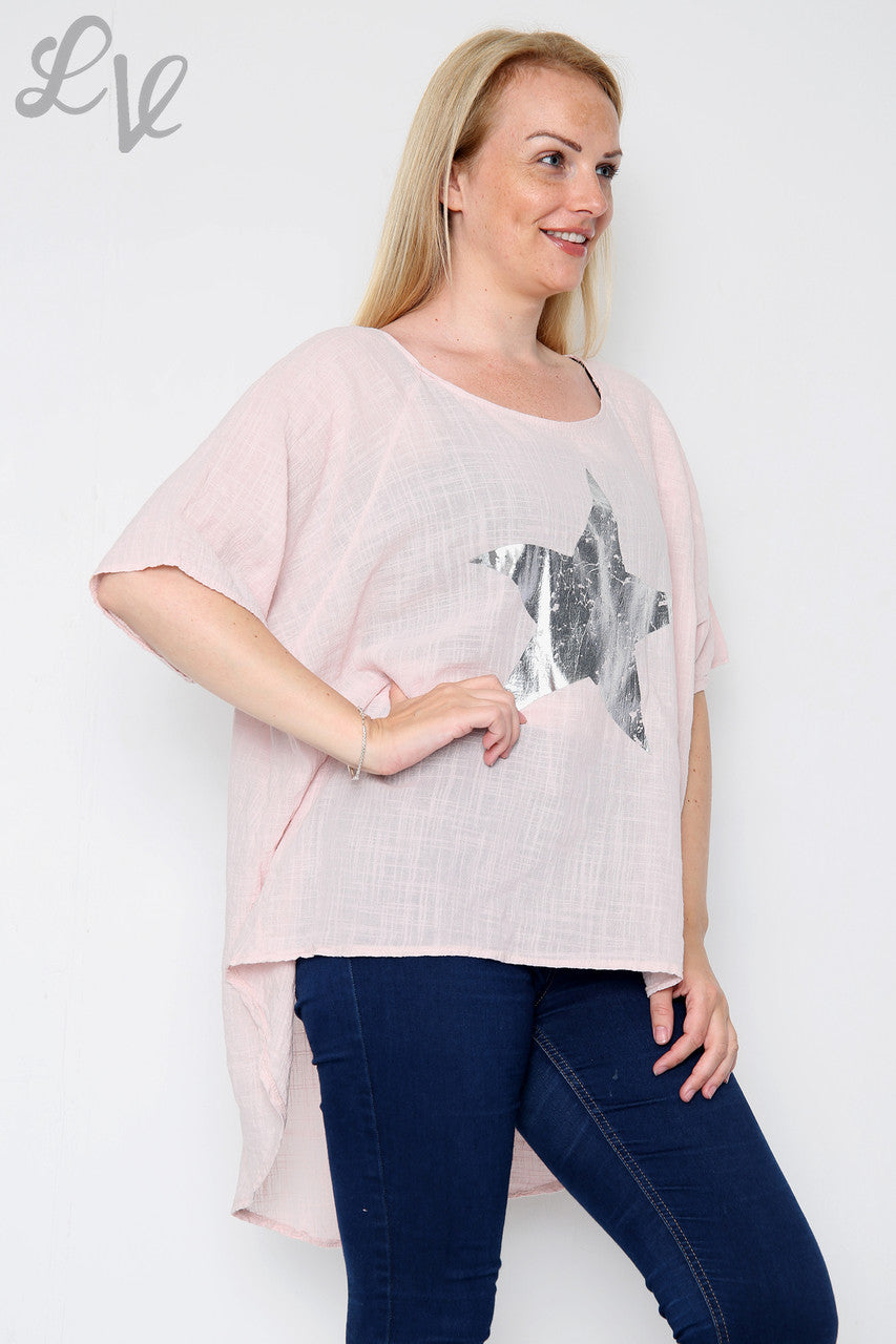 Ladies Foil Star Floaty Top Dusty Pink Unit Price £9.99