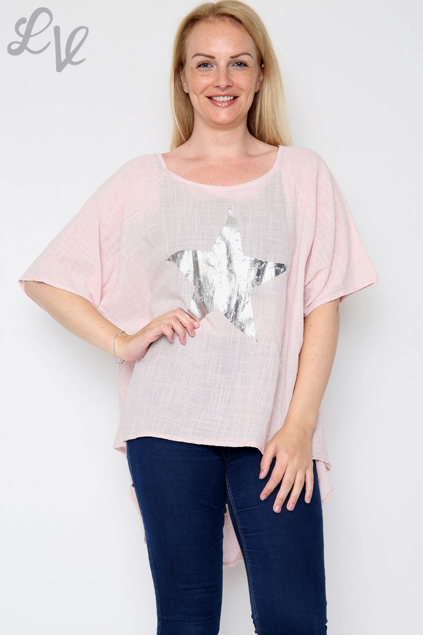Ladies Foil Star Floaty Top Dusty Pink Unit Price £9.99