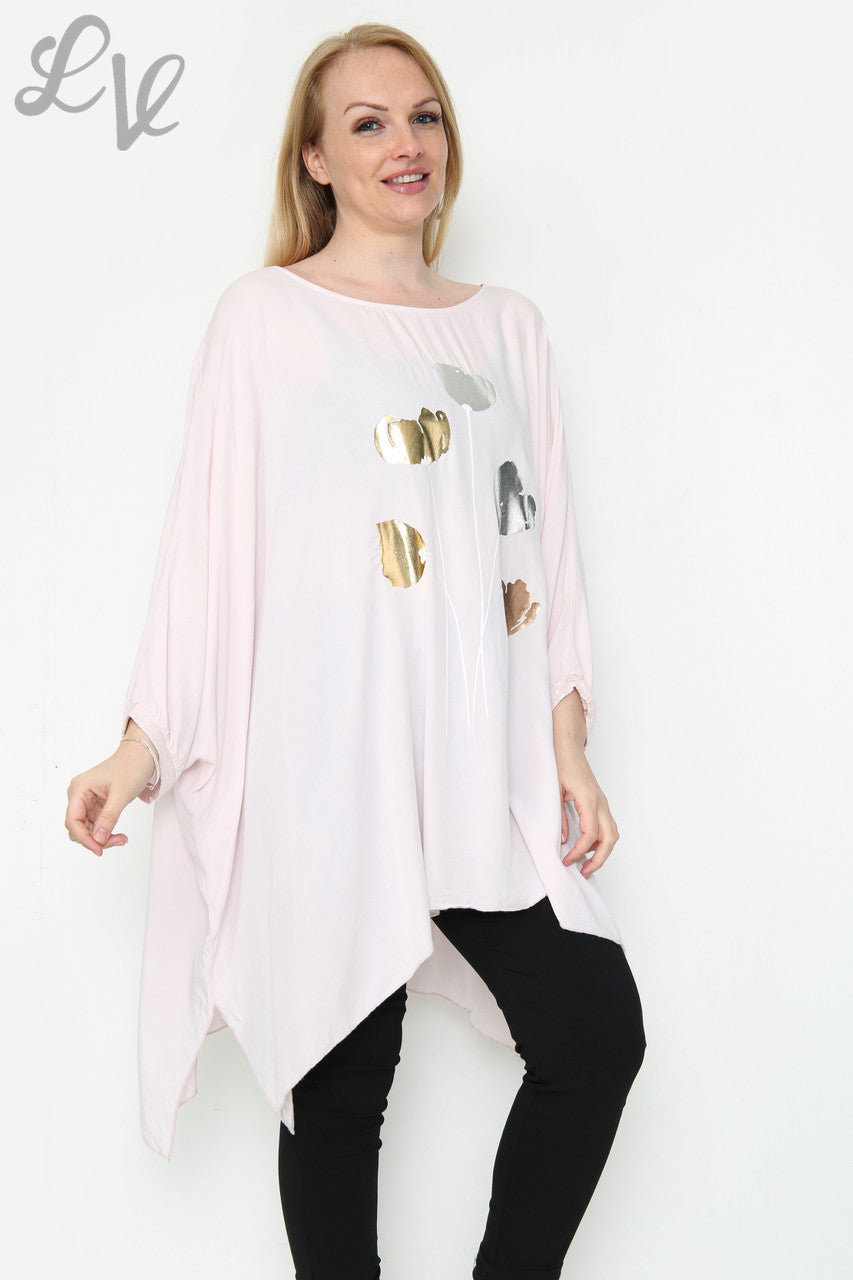 Dames folie top met tulpenprint en wijde pasvorm, oudroze. Eenheidsprijs: £ 11,99