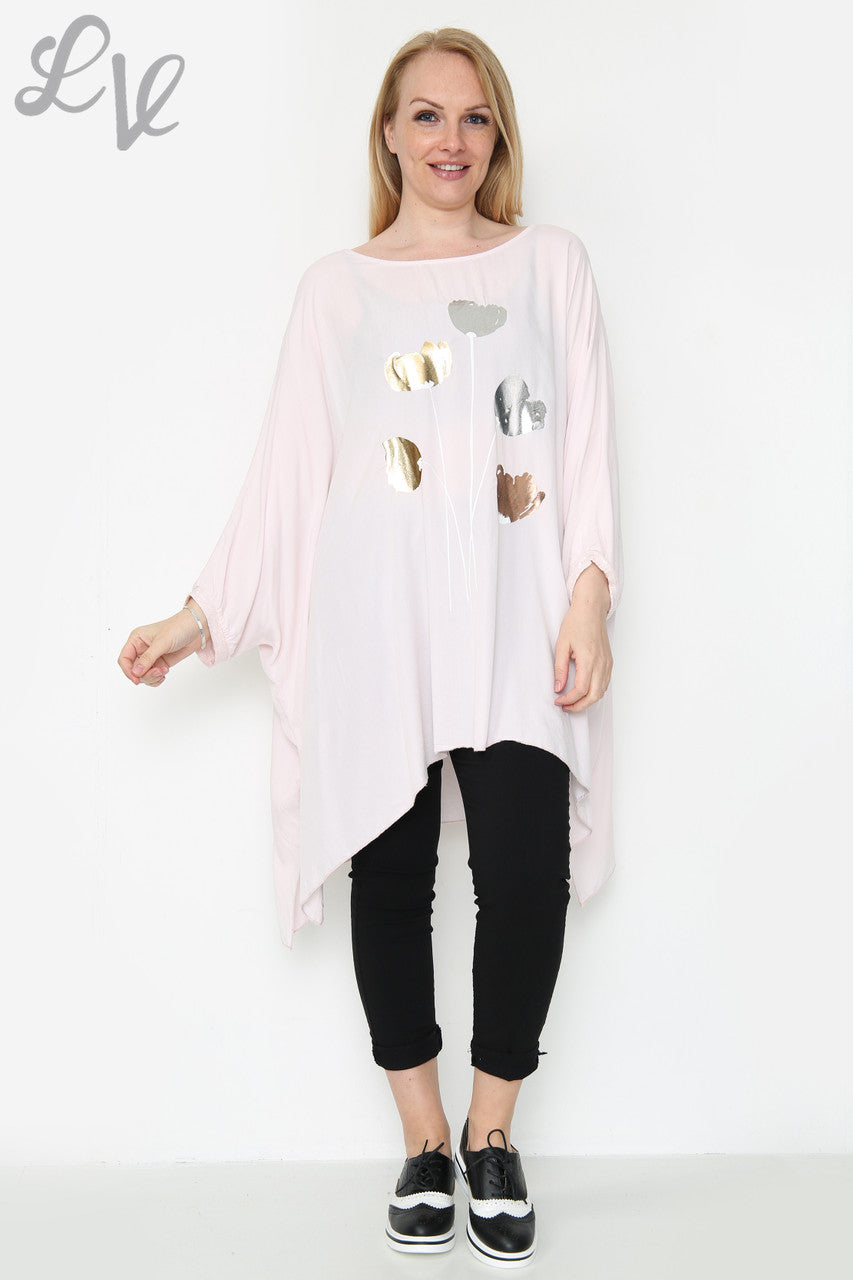Dames folie top met tulpenprint en wijde pasvorm, oudroze. Eenheidsprijs: £ 11,99