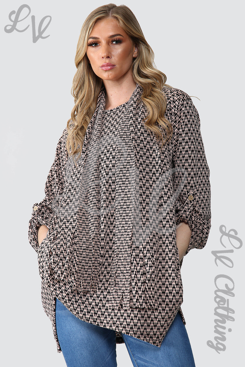 Dameshondentandprint tuniek trui met sjaal Dusty Pink - Eenheidsprijs £15,99