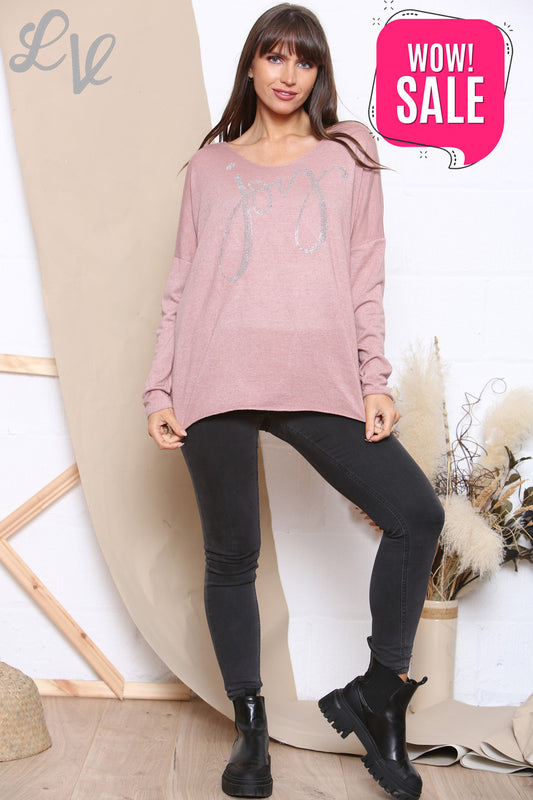 Dames Sequin Joy Fijngebreide Trui Dusty Pink