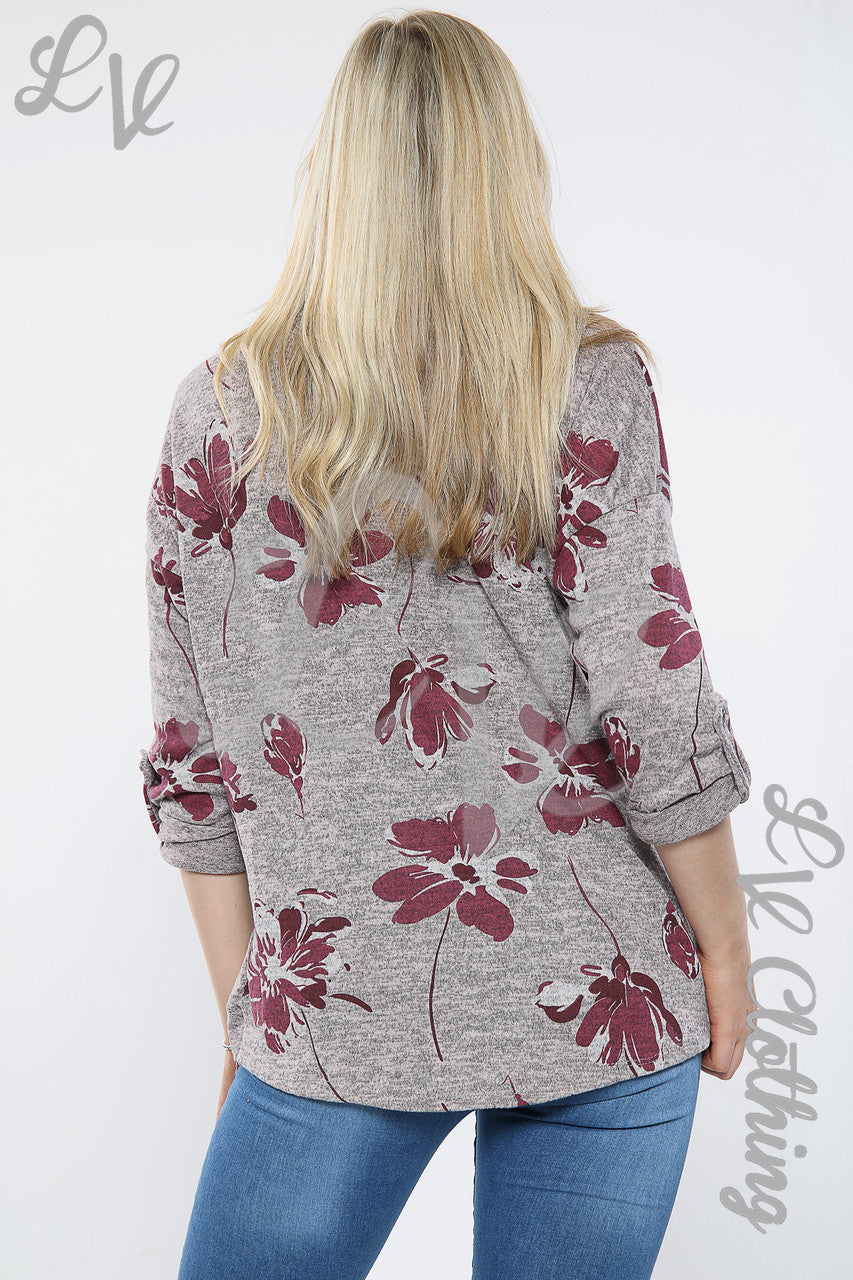 Ladies Marl Floral Print SweatShirt Top Dusty Pink - Unit Price £10.99