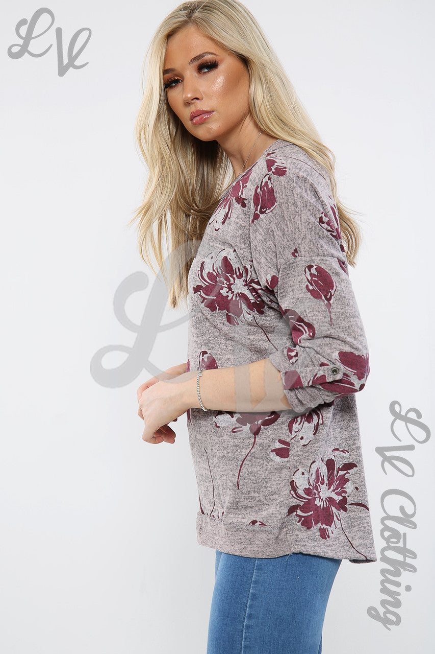 Ladies Marl Floral Print SweatShirt Top Dusty Pink - Unit Price £10.99