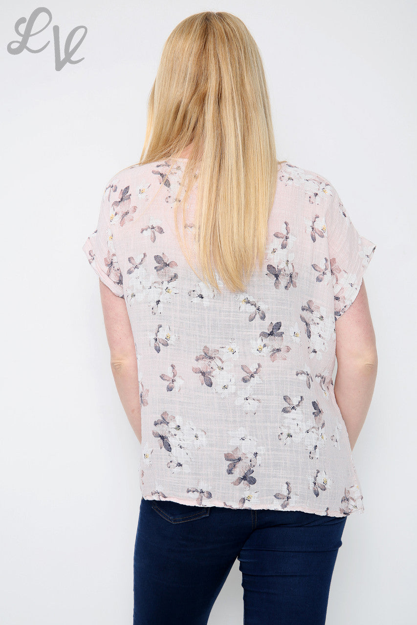 Dames Top met Bloesemprint Roze