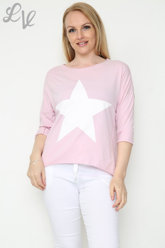 Ladies Star Graphic Top Dusty Pink Unit Price £9.99