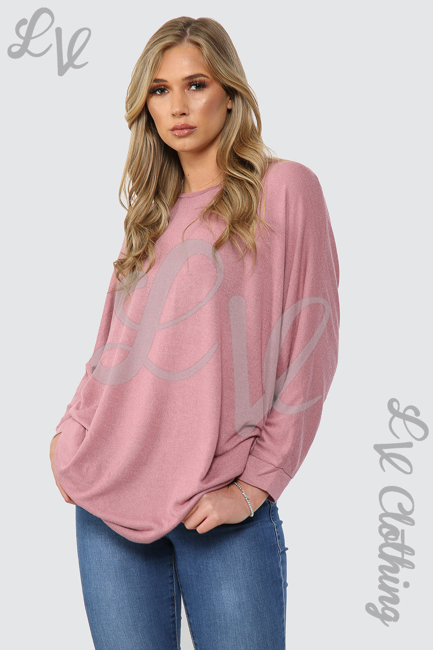 Dames Effen Asymmetrische Fijngebreide Tuniek Dusty Pink - Prijs per stuk € 8,99