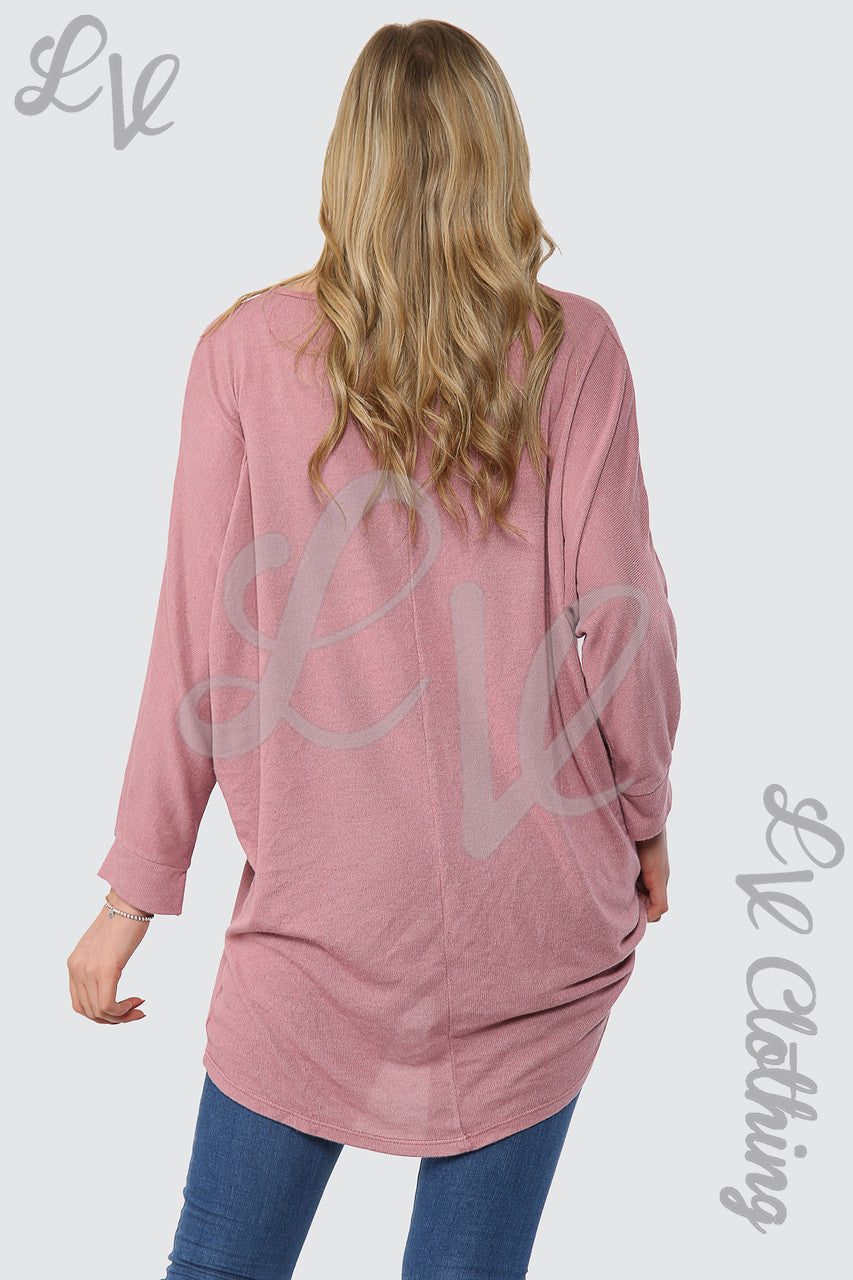 Dames Effen Asymmetrische Fijngebreide Tuniek Dusty Pink - Prijs per stuk € 8,99