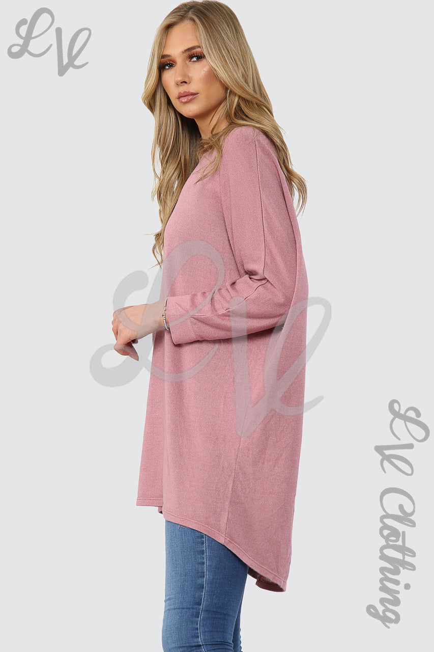 Dames Effen Asymmetrische Fijngebreide Tuniek Dusty Pink - Prijs per stuk € 8,99