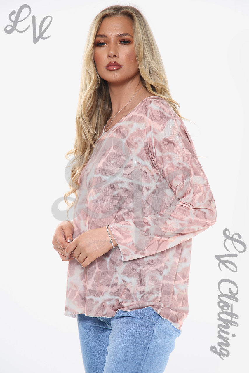 Dames top met marmerlookprint Dusty Pink Prijs per stuk € 8,99