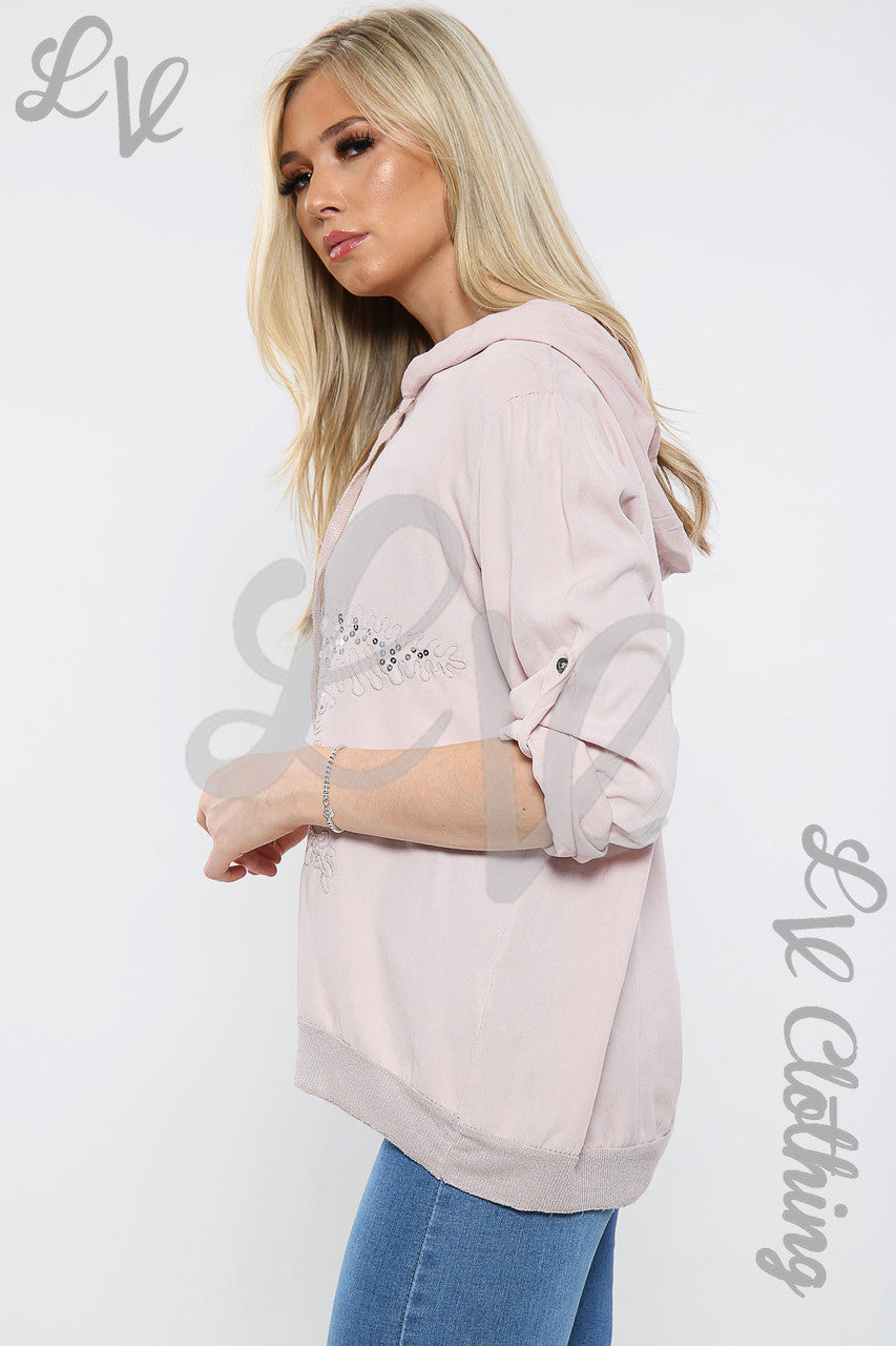 Dames hoodie met paillettensterren Dusty Pink - Prijs per stuk € 15,99