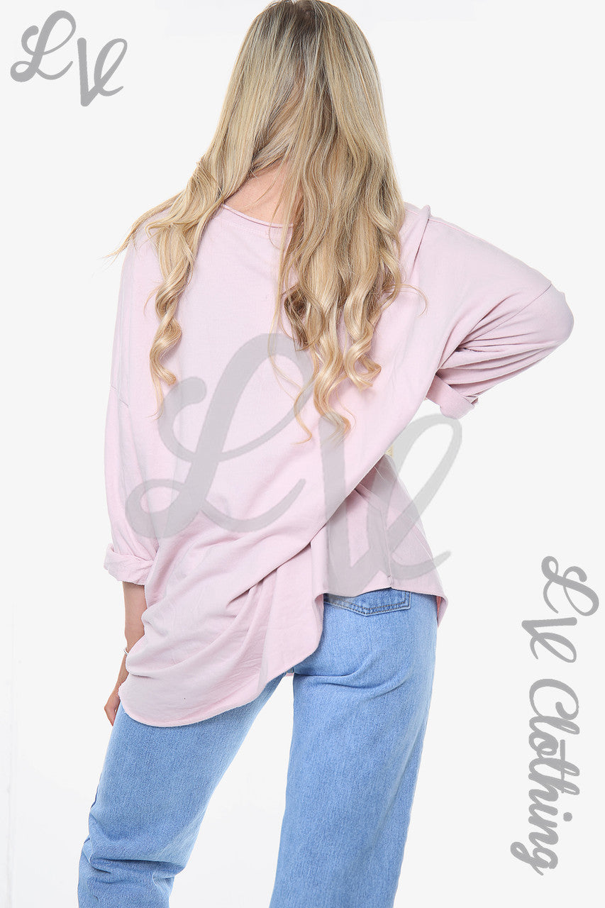 Dames sweatshirt met folieprint kleurrijke blokken Dusty Pink Stukprijs € 11,99