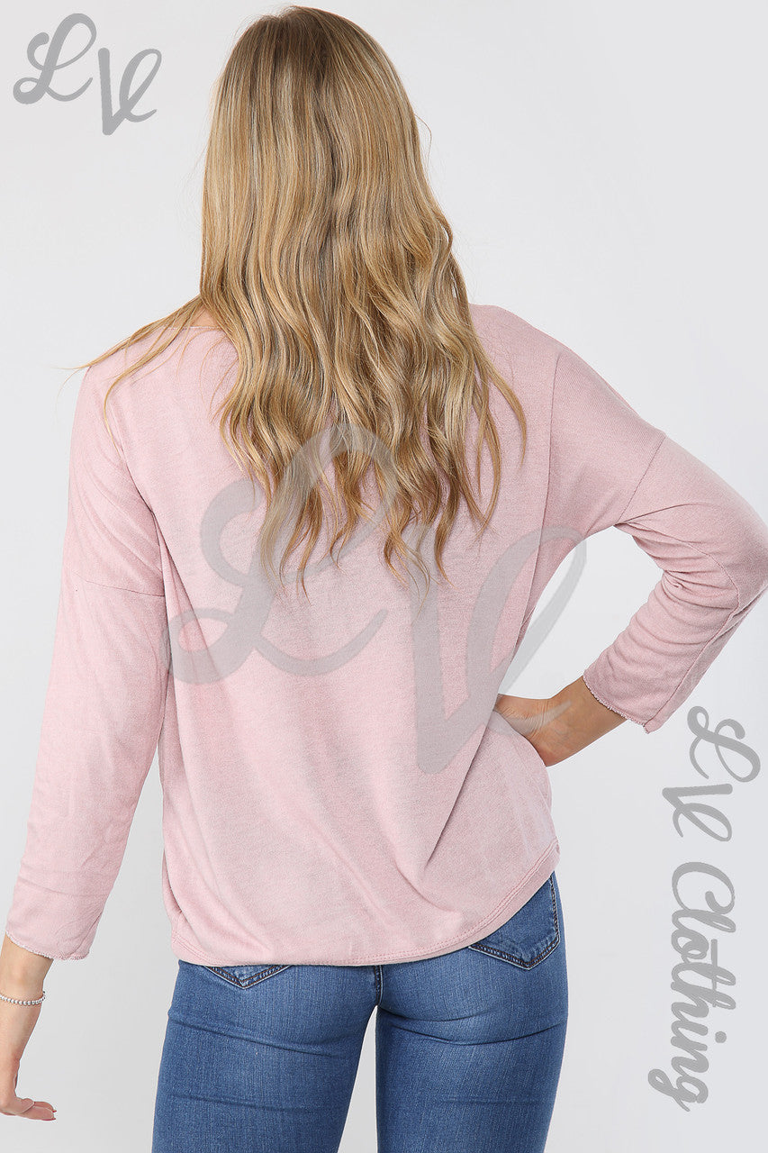 Dames Top met Glitter Zilveren Sterren Borduursel Oudroze - Prijs per stuk €11,99