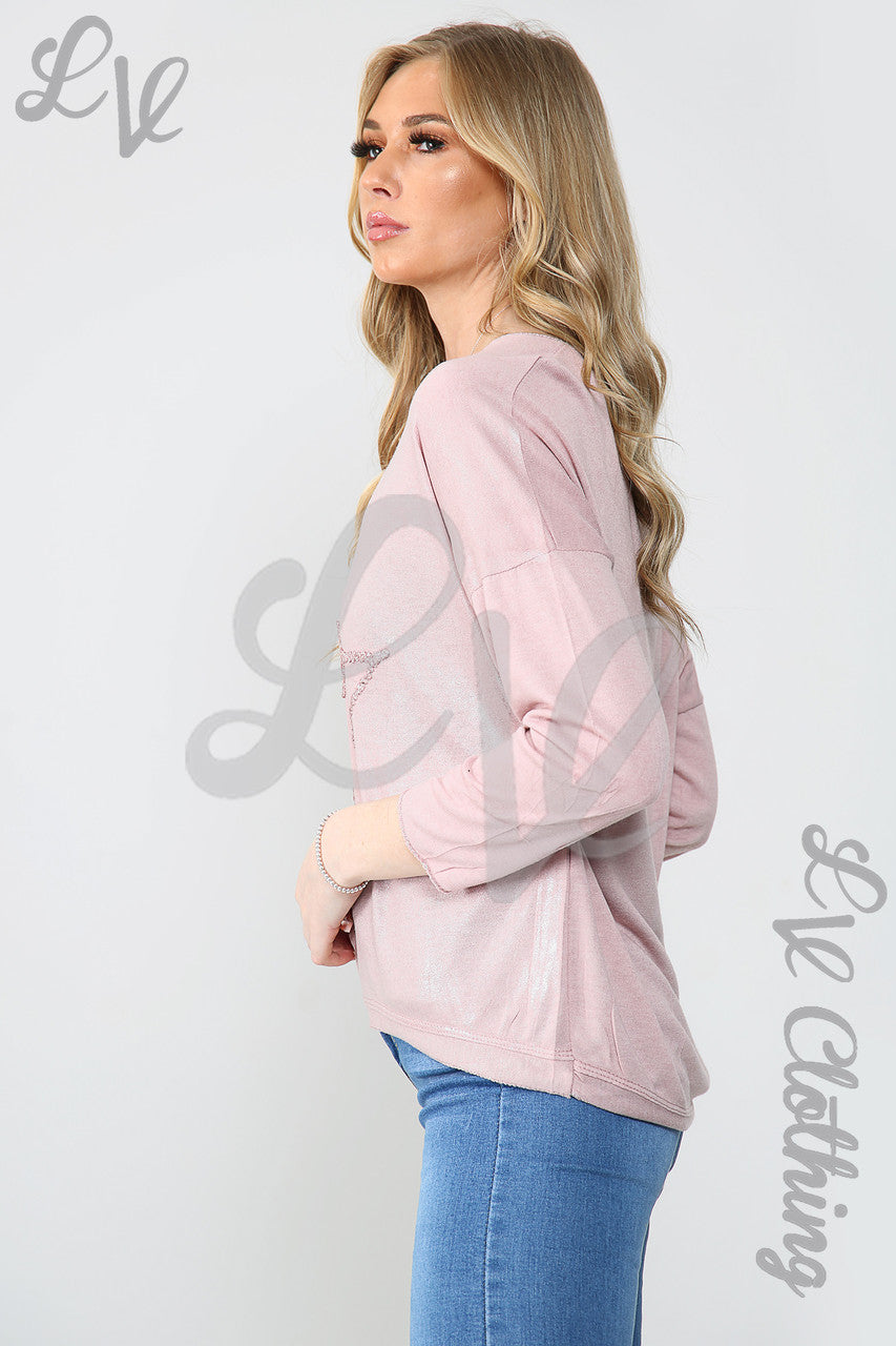 Dames Shimmer Ster Geborduurd Topje Dusty Roze - Prijs per stuk €11,99