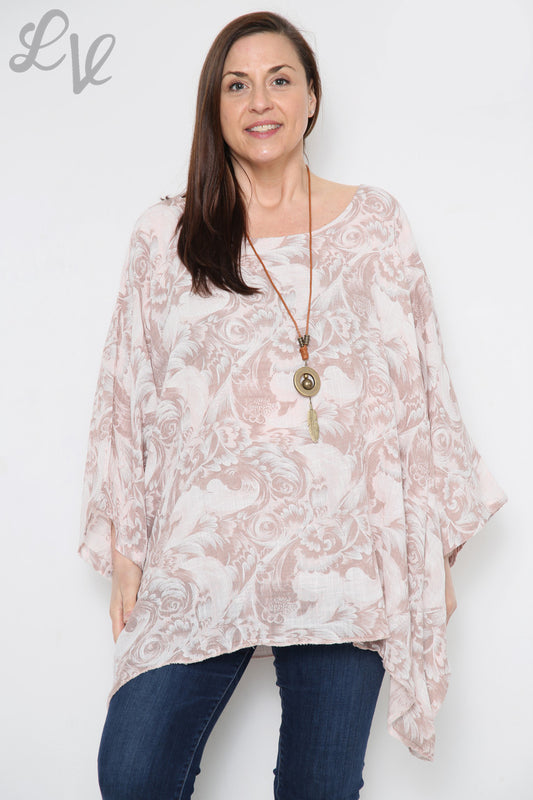 Ladies Baroque Print Batwing Top Dusty Pink Unit Price £12.99
