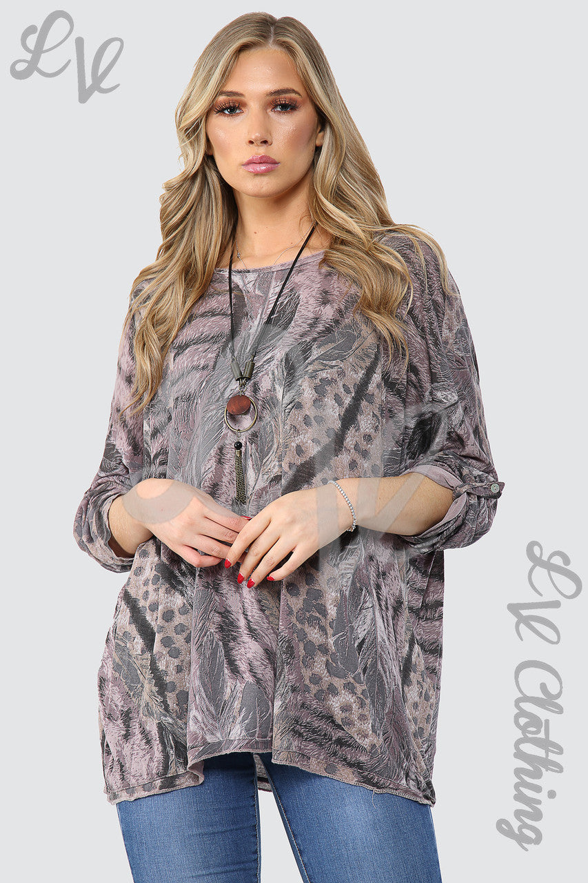 Dames Mix Print Top Met Ketting Dusty Roze Prijs per stuk €9,99