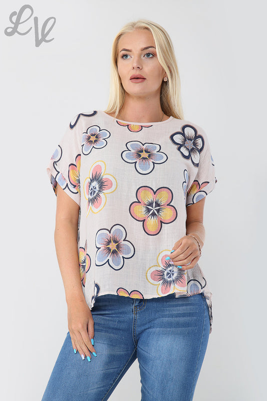 Ladies Sun Flower Print Top Dusty Pink Unit Price £8.99