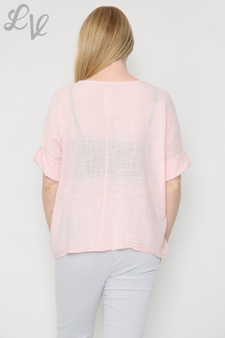 Ladies Foil Leaf Design Top Dusty Pink