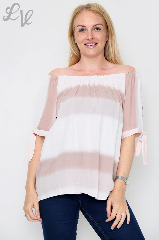 Ladies Gypsy Tie Dye Print Top Dusty Pink - Unit Price £9.99