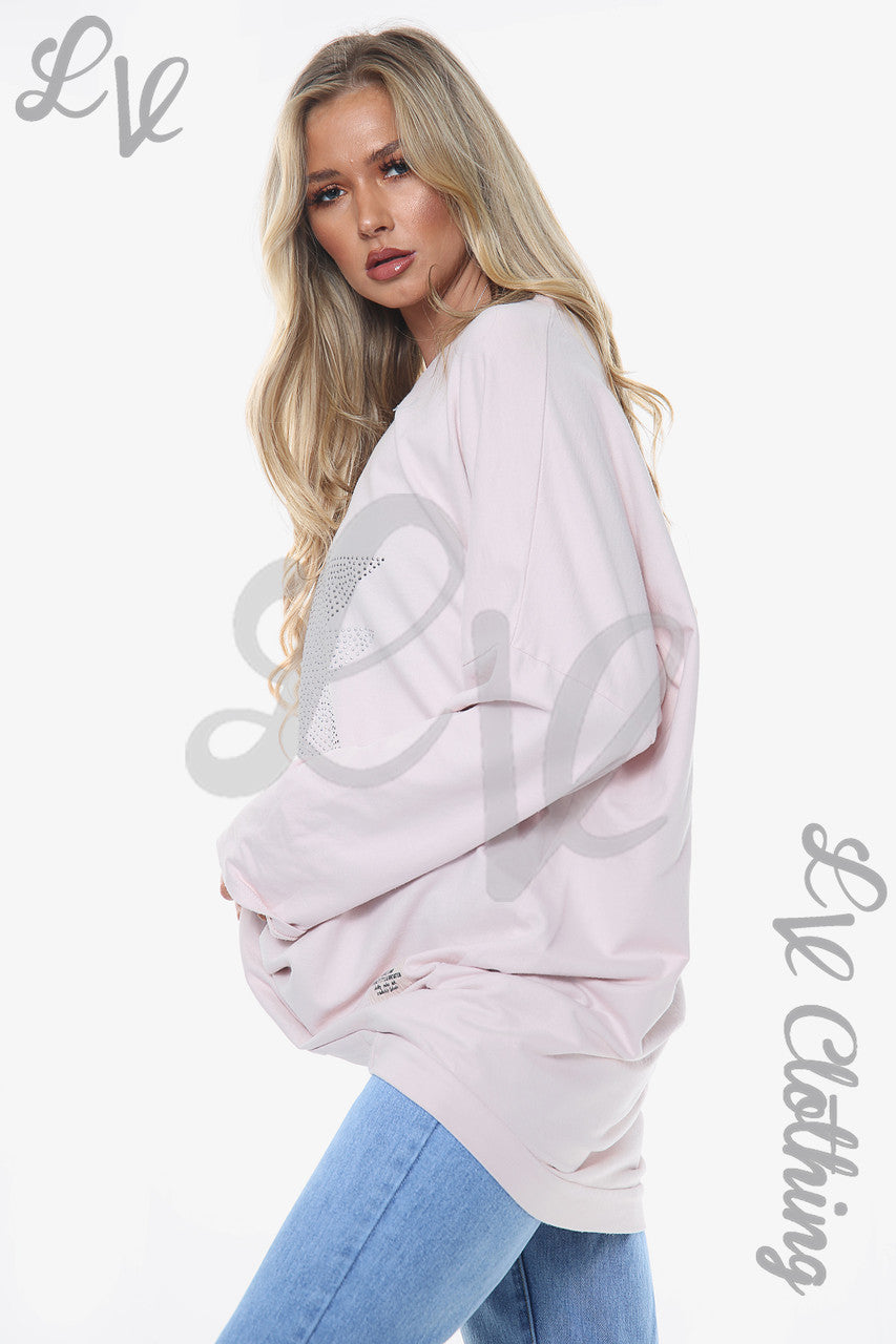 Dames Diamanten Sterren Sweatshirt Top Stoffig Roze Stukprijs WAS €13,99 NU €6,99
