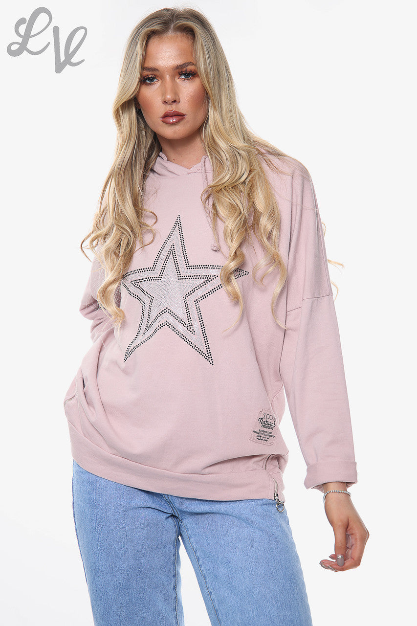 Dames Diamante Ster Capuchontrui Dusty Roze Prijs per stuk WAS £13,99 NU £6,99