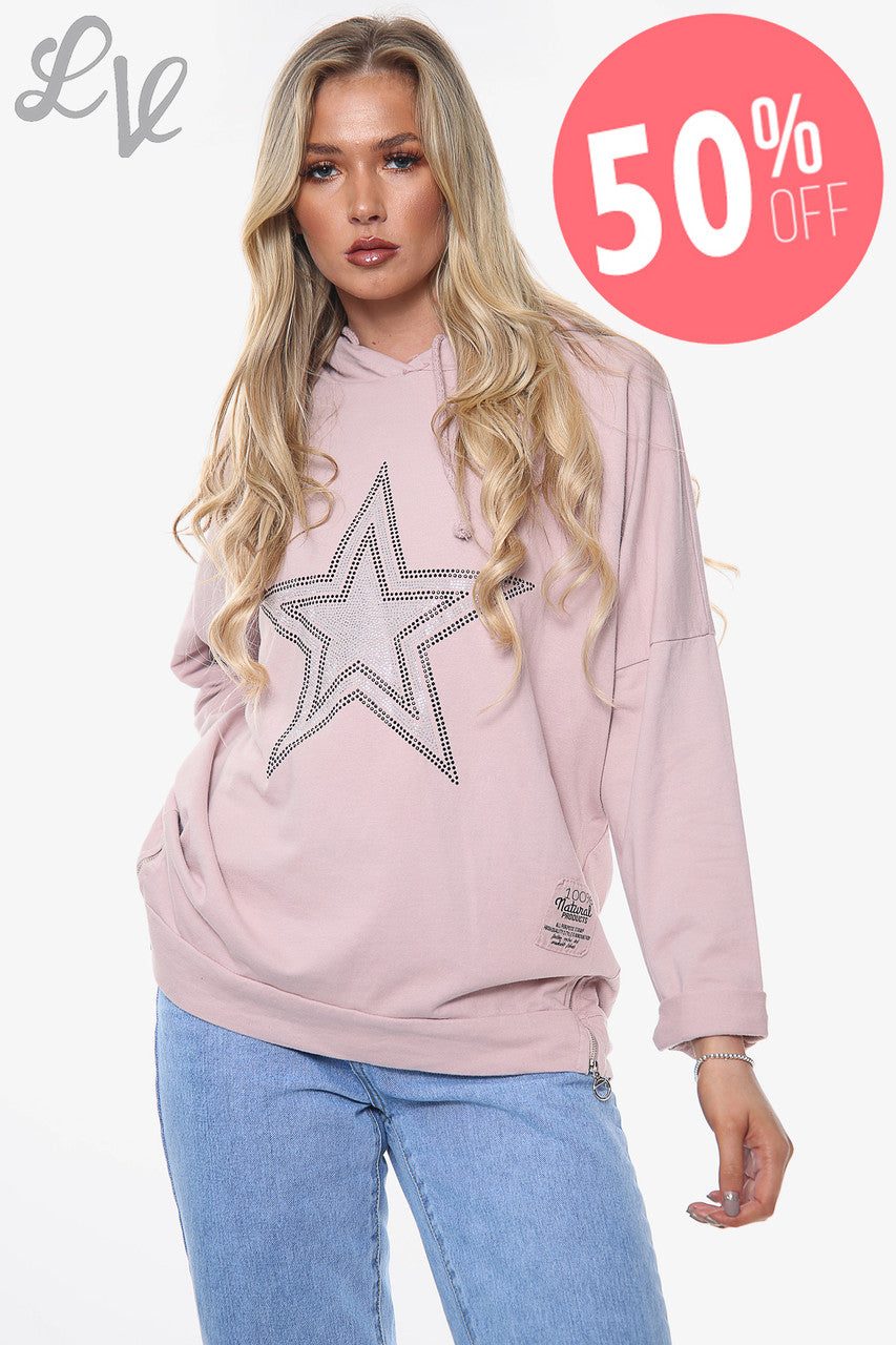 Dames Diamante Ster Capuchontrui Dusty Roze Prijs per stuk WAS £13,99 NU £6,99