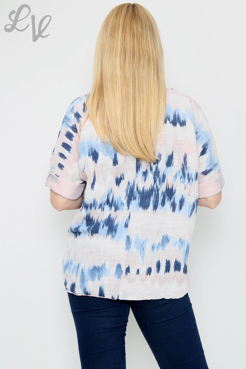 Dames Tie Dye Strepen Print Eenvoudige Top Stoffig Roze Stukprijs €7,99