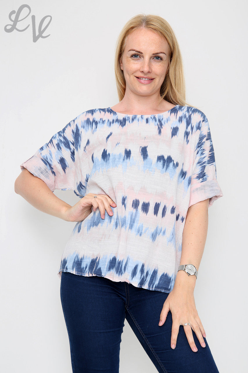Dames Tie Dye Strepen Print Eenvoudige Top Stoffig Roze Stukprijs €7,99