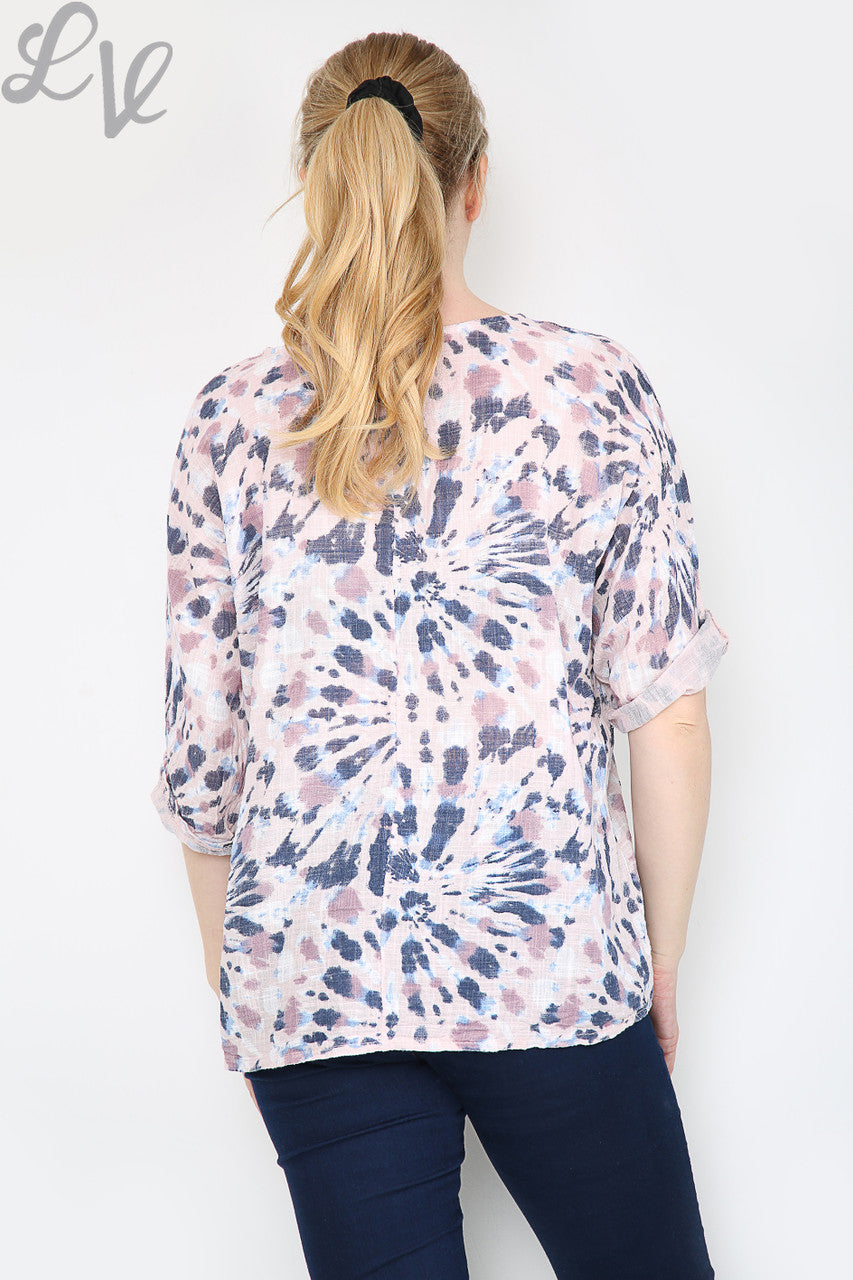 Ladies Tie Dye Print Simple Top Dusty Pink Unit Price £7.99