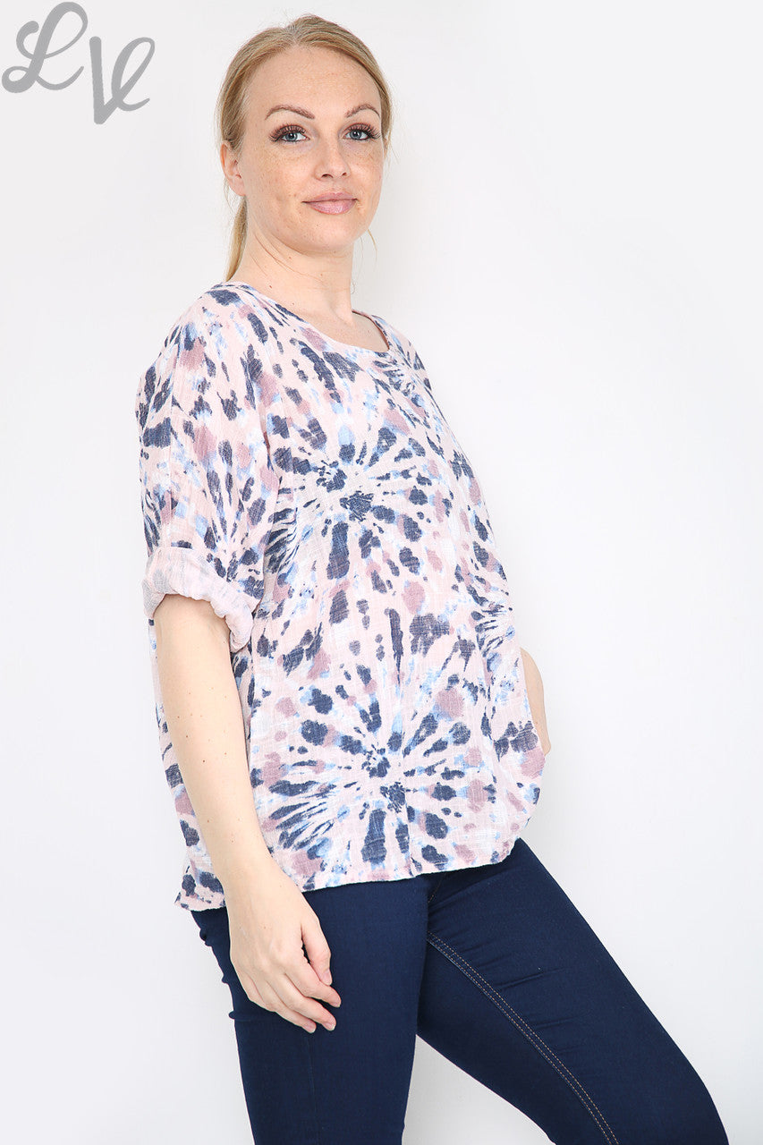 Ladies Tie Dye Print Simple Top Dusty Pink Unit Price £7.99