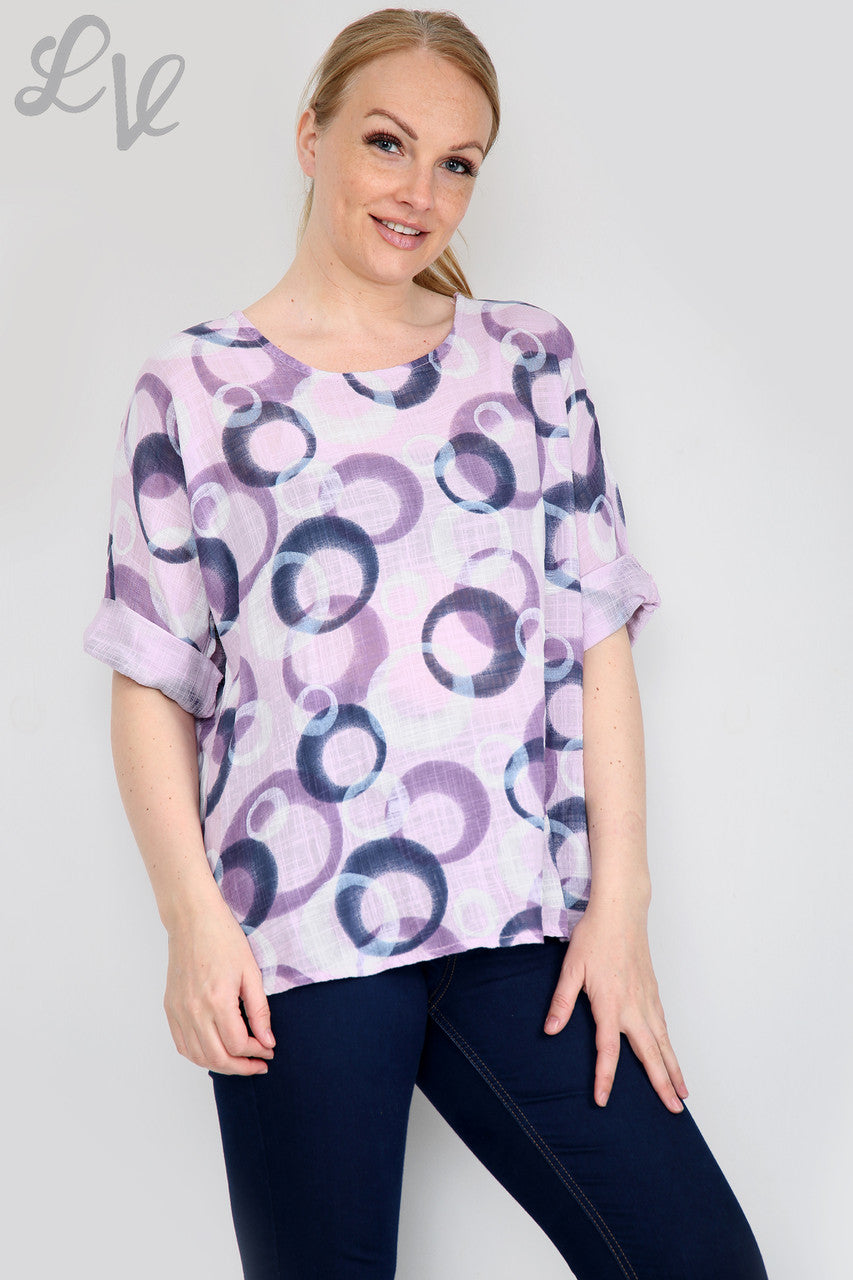 Ladies Circle Shapes Print Eenvoudige Top Stoffig Roze Prijs per stuk £6,99