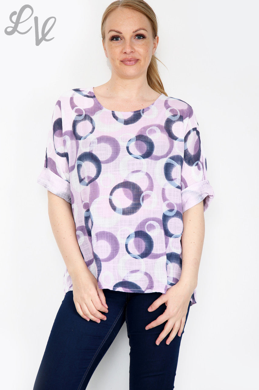 Ladies Circle Shapes Print Eenvoudige Top Stoffig Roze Prijs per stuk £6,99