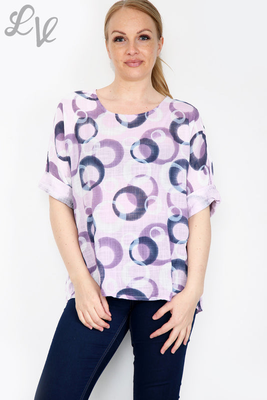 Ladies Circle Shapes Print Simple Top Dusty Pink Unit Price £6.99