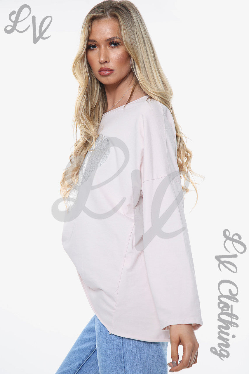 Ladies Sequin Shimmer Heart Top Dusty Pink Unit Price WAS £11.99 NOW £5.99