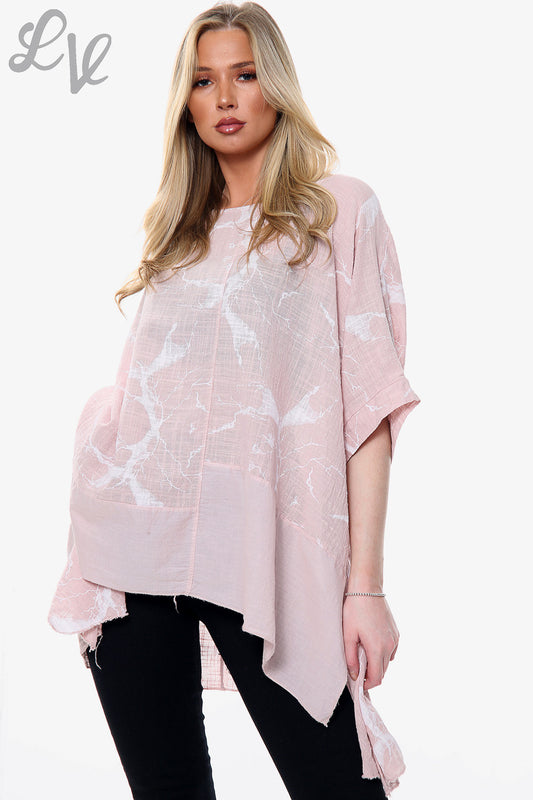 Ladies Marble Effect Print Top Dusty Pink Unit Price £10.99