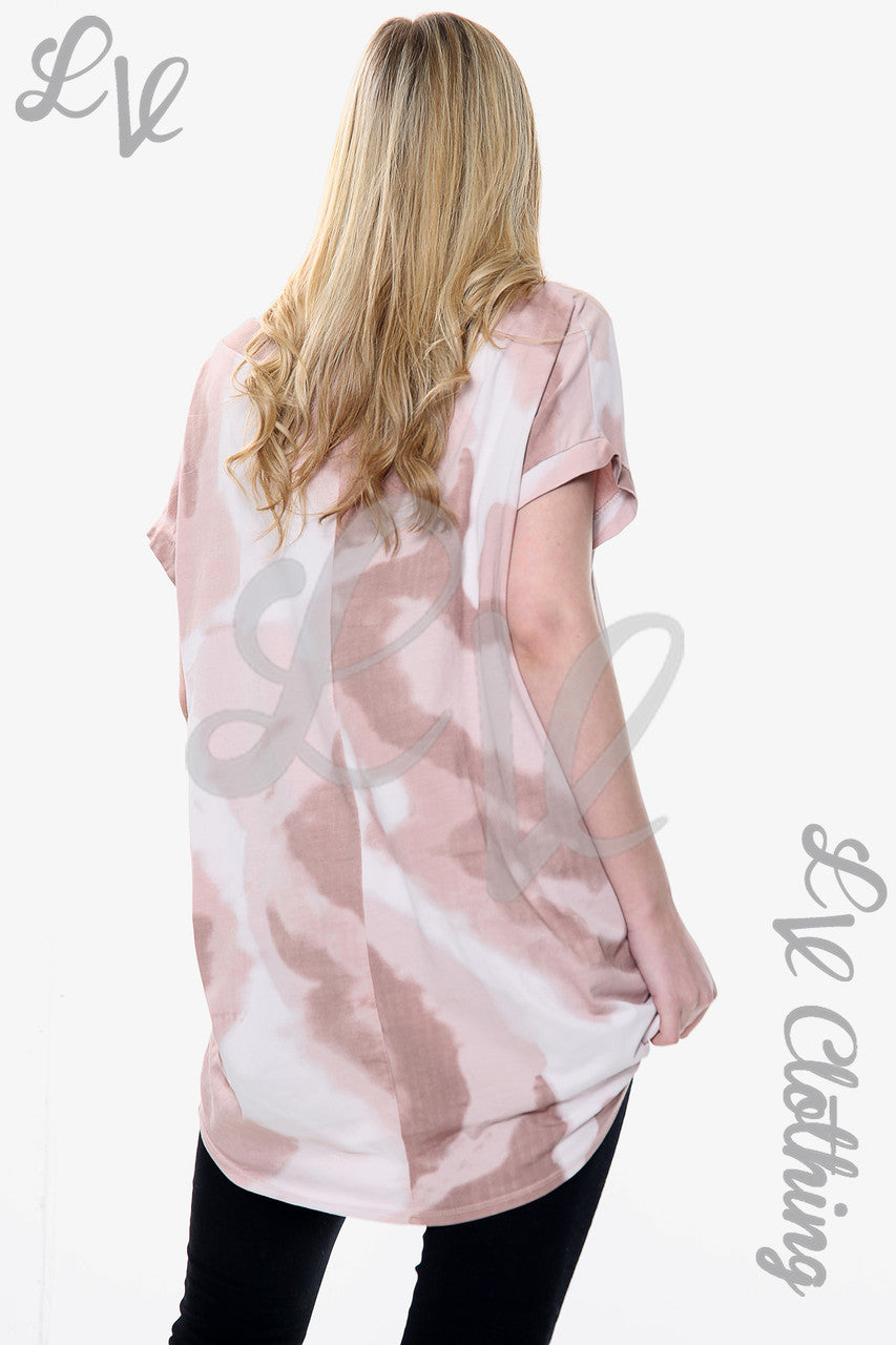Dames top met aquarelprint stoffig roze per stuk €8,99