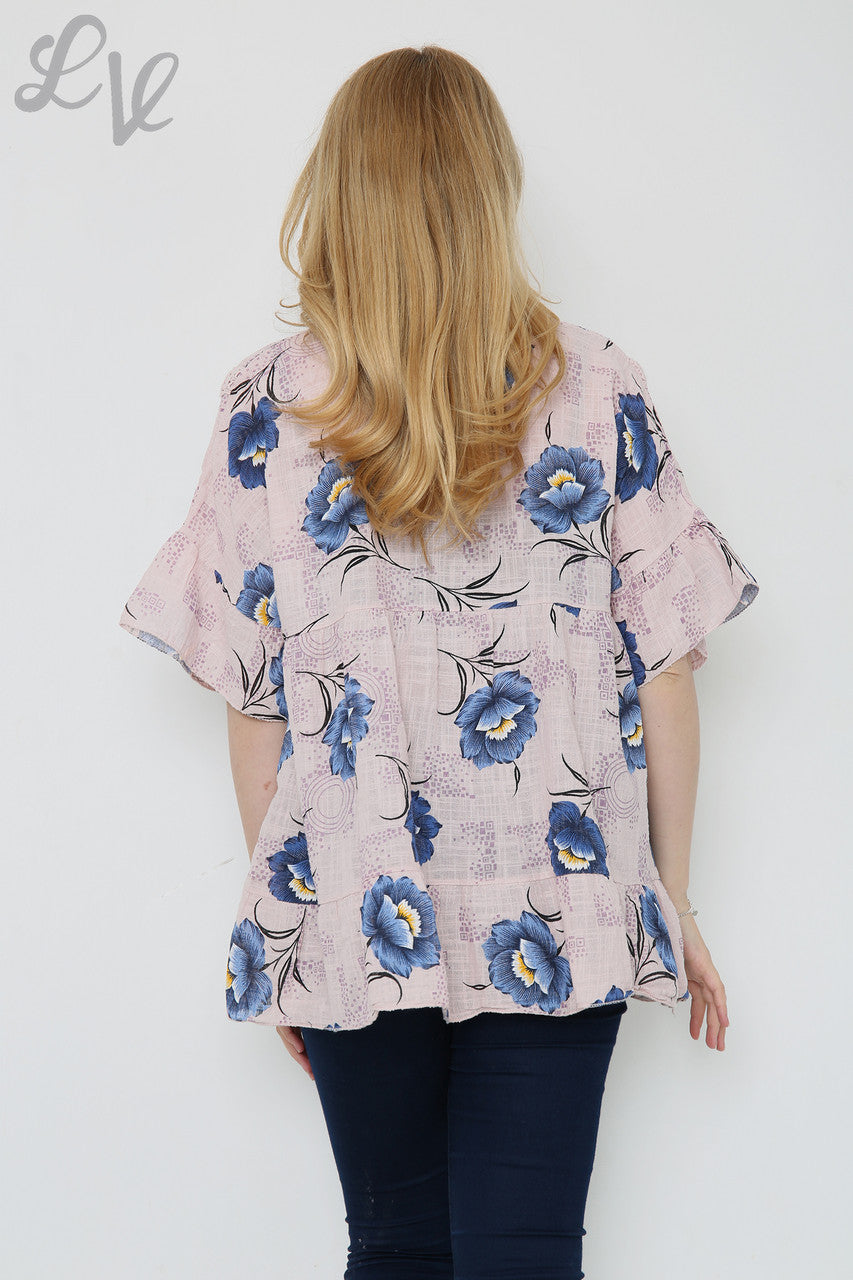 Dames Top met Bloemenprint Roze Stengelstuksprijs €7,99