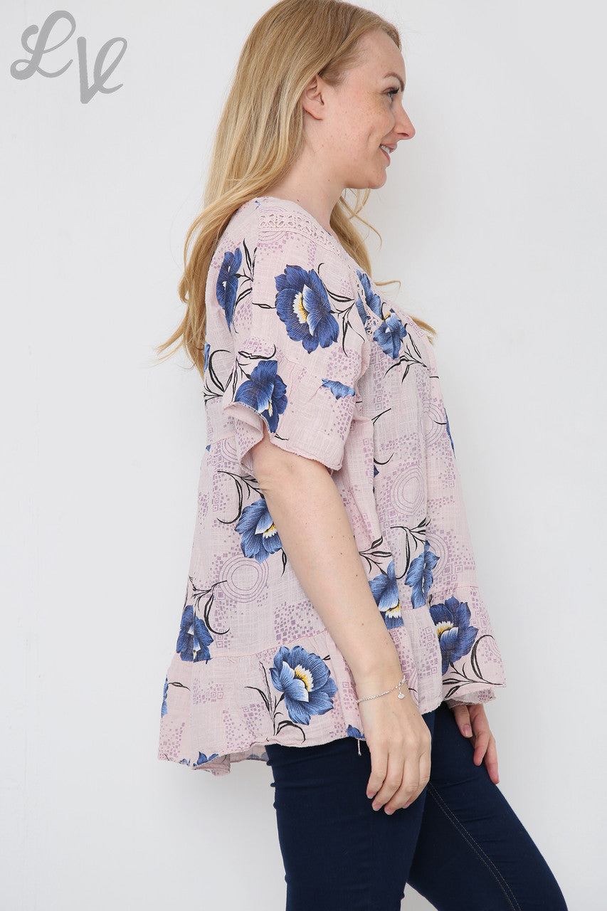 Dames Top met Bloemenprint Roze Stengelstuksprijs €7,99