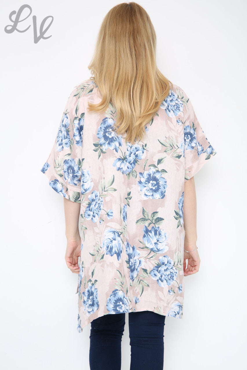 Dames top met bloemen en stippenprint dusty roze stukprijs €12,99