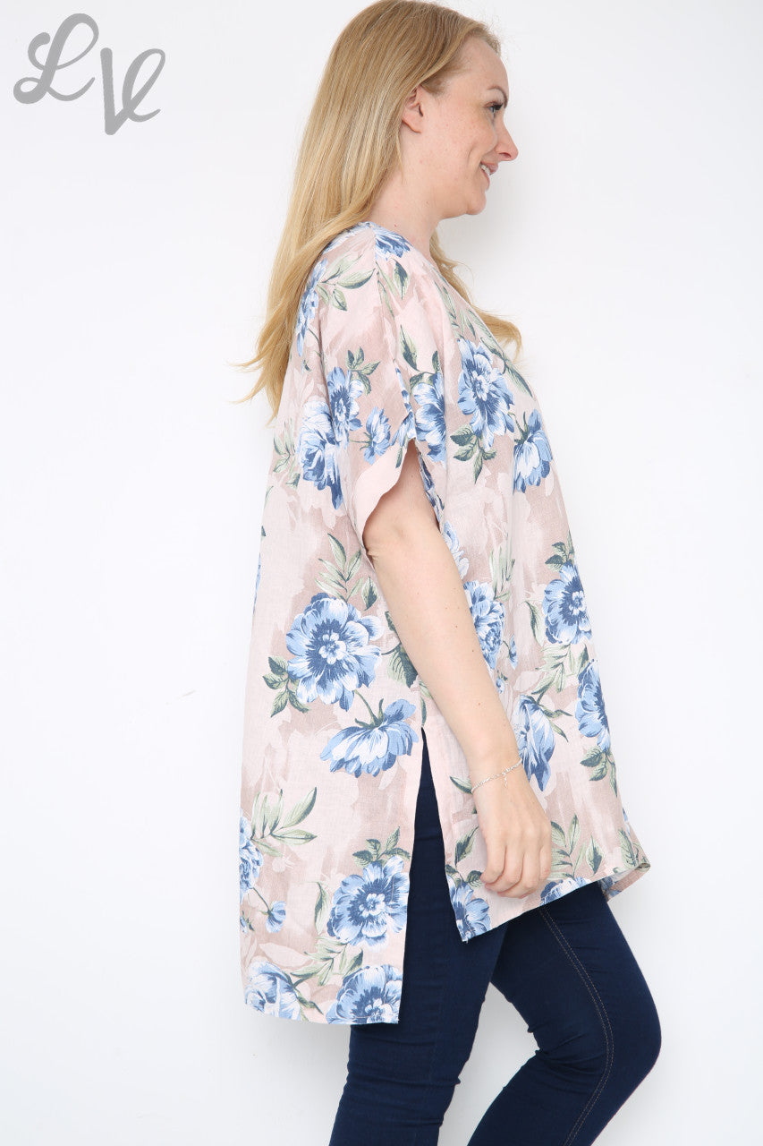Dames top met bloemen en stippenprint dusty roze stukprijs €12,99