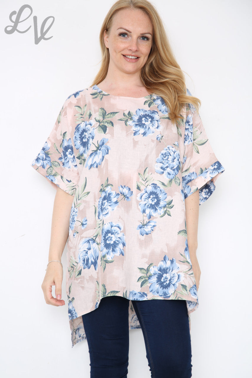 Dames top met bloemen en stippenprint dusty roze stukprijs €12,99