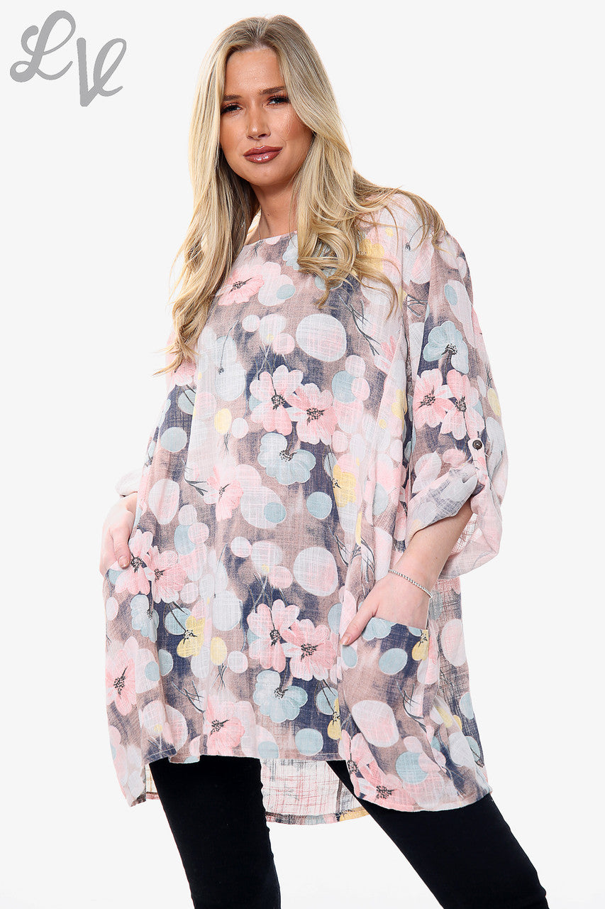 Ladies Floral Blossom Print Top Dusty Pink Unit Price £12.99