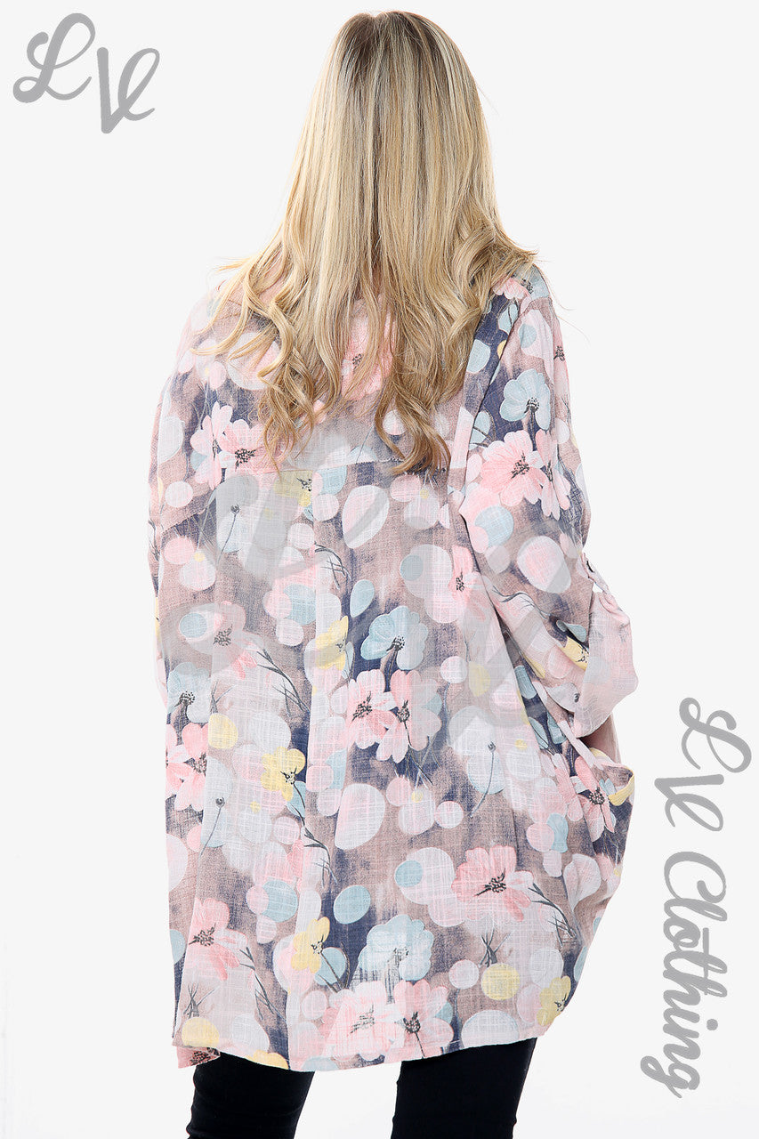 Ladies Floral Blossom Print Top Dusty Pink Unit Price £12.99