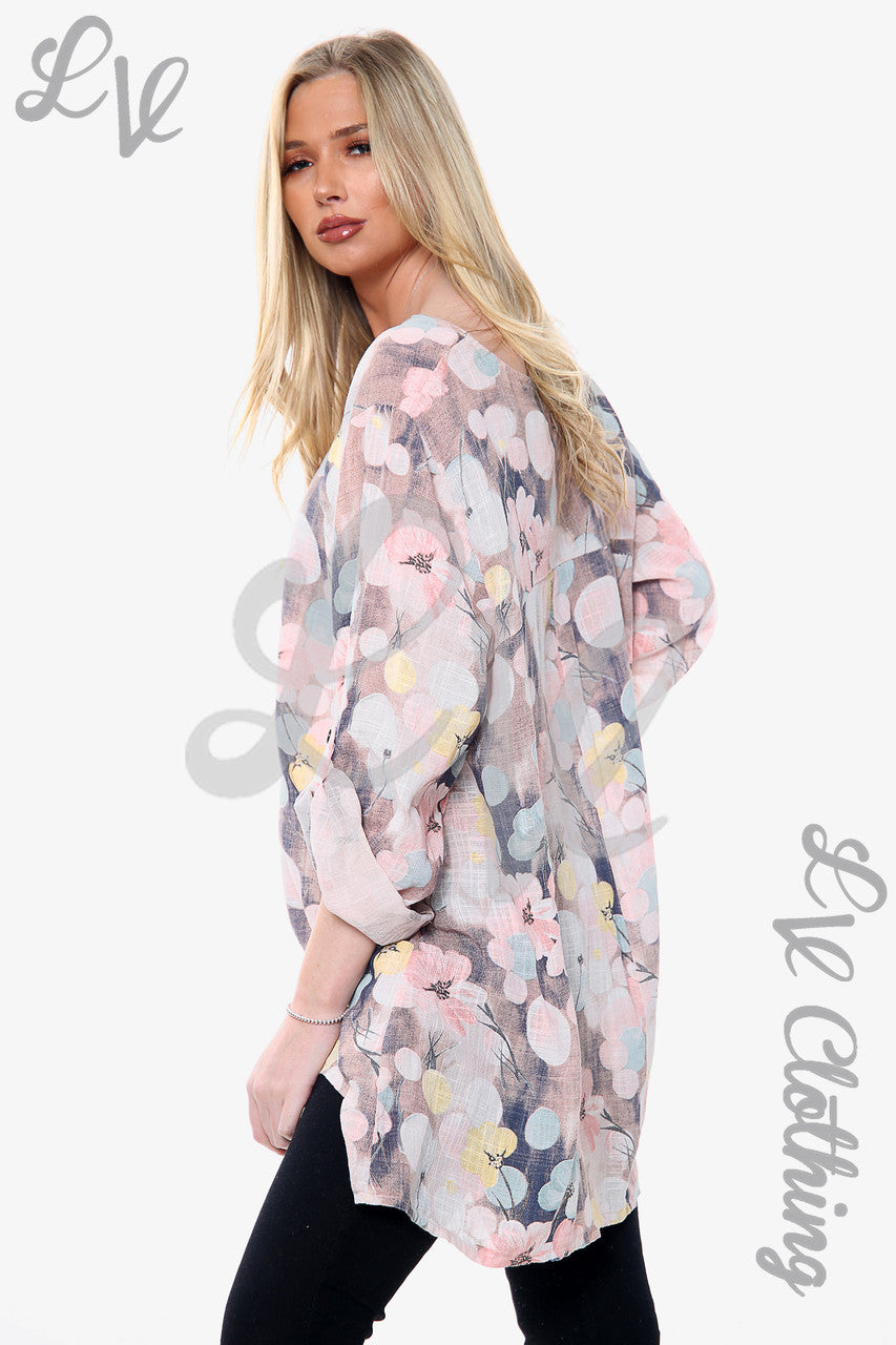 Ladies Floral Blossom Print Top Dusty Pink Unit Price £12.99
