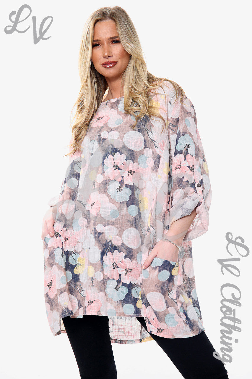 Ladies Floral Blossom Print Top Dusty Pink Unit Price £12.99