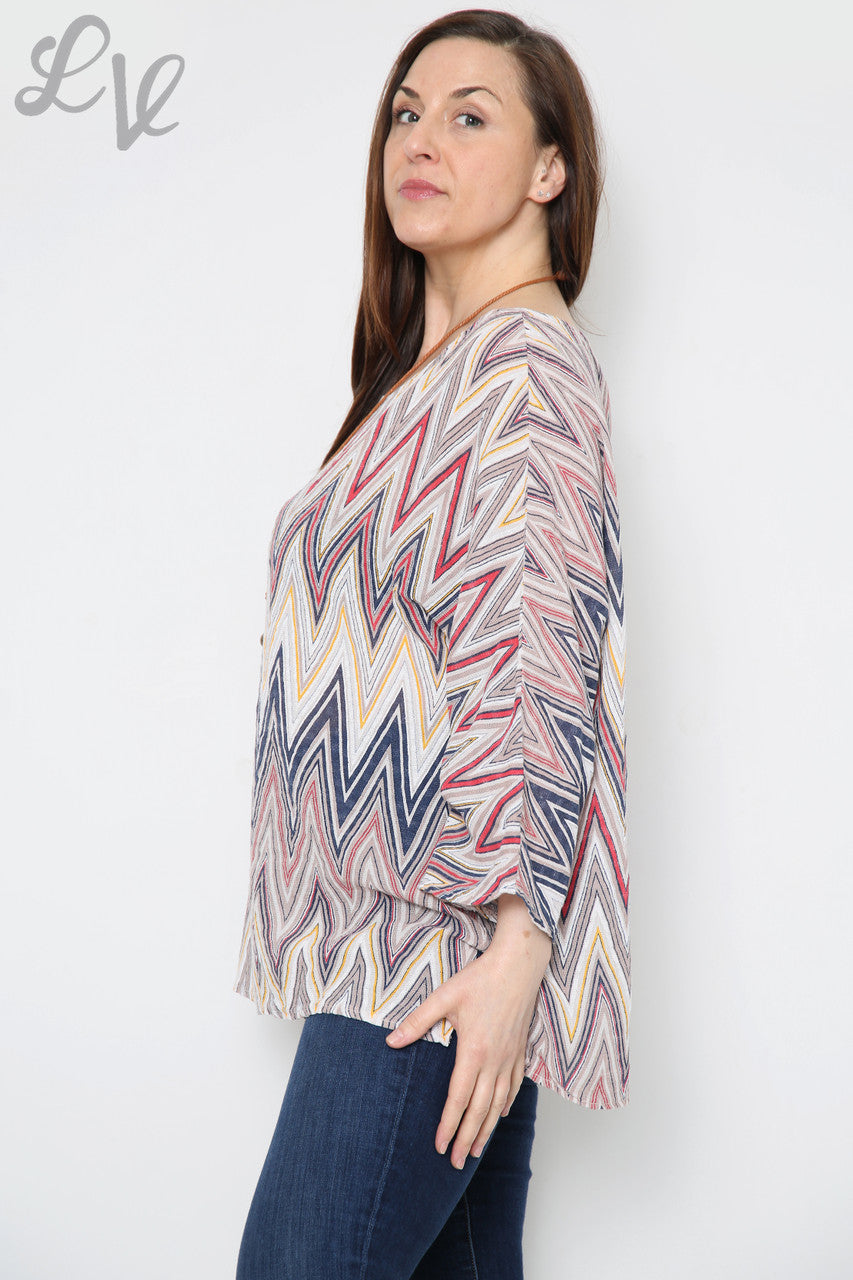Dames Zigzagprint Top Met Ketting Stoffig Roze Stukprijs € 8,99