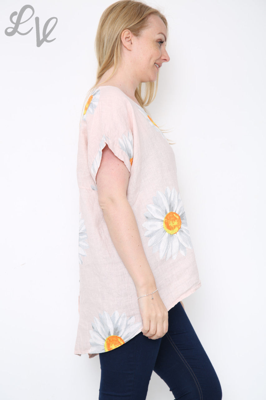 Dames Top Met Madeliefjes En Knopen Op De Rug Oudroze Prijs per stuk € 10,99